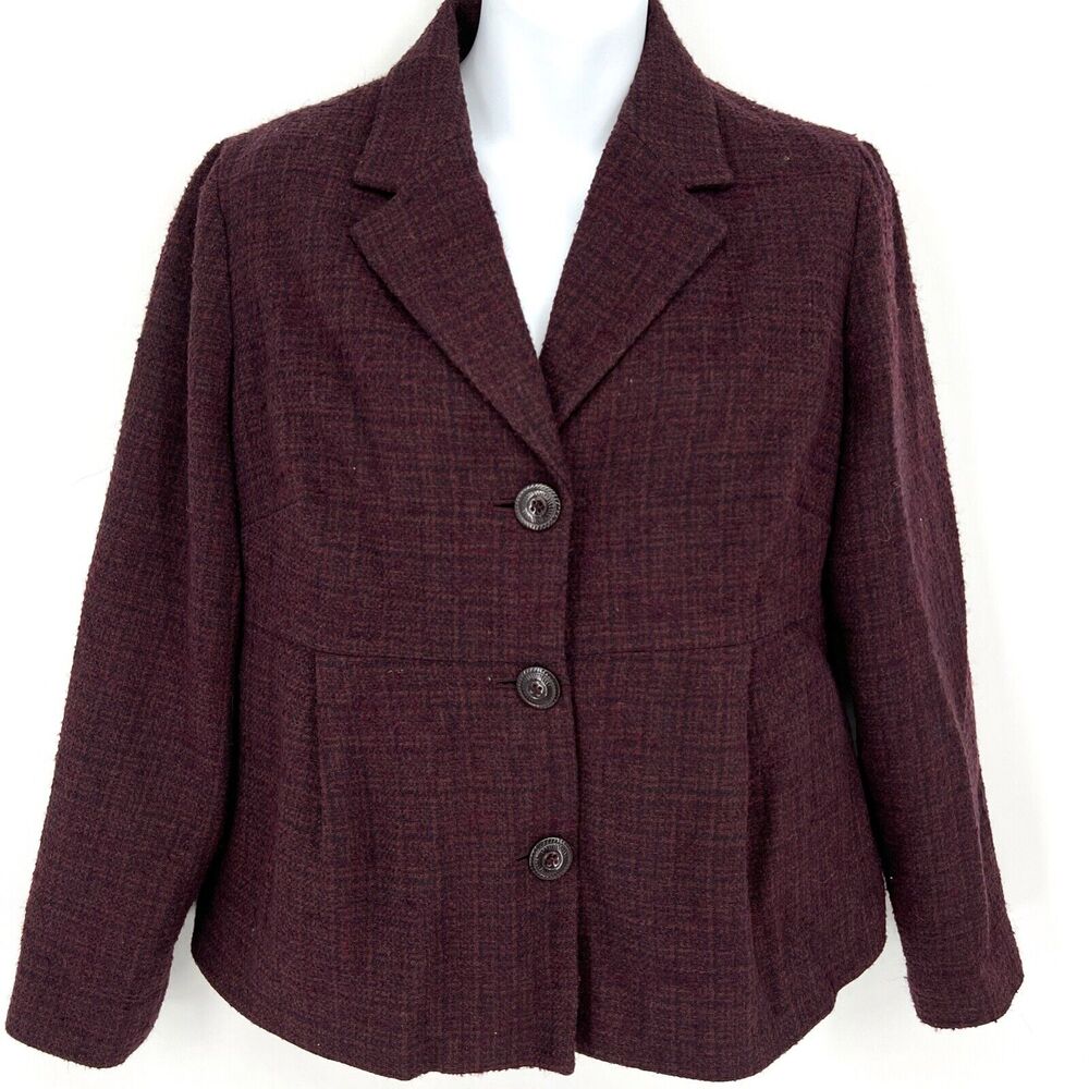 J. JILL Size 8P Plum Purple Tweed Blazer Jacket Wool Blend 8P